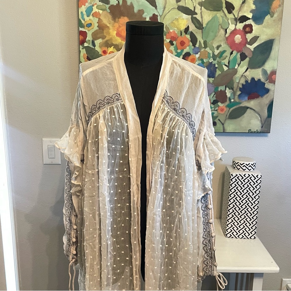 Free People One Size Sheer Embroidered Duster
